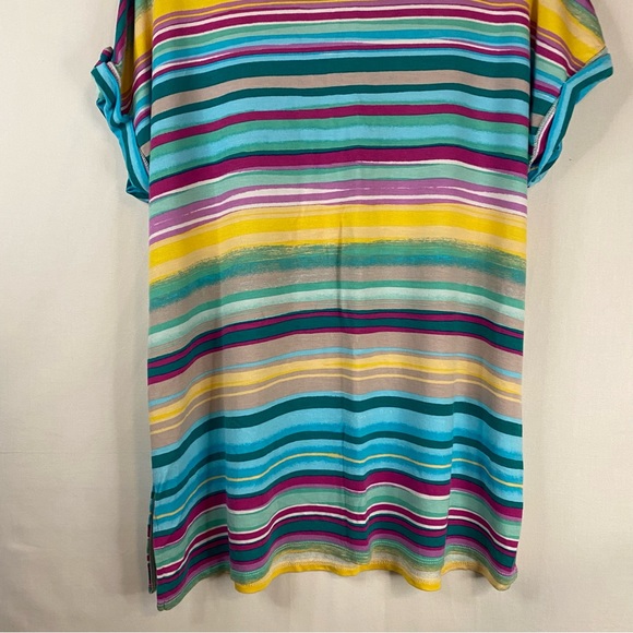 WESTBOUND Petite Chasing Stripe Short Sleeve Button Detail V-Neck Top Size PXL - Picture 14 of 15